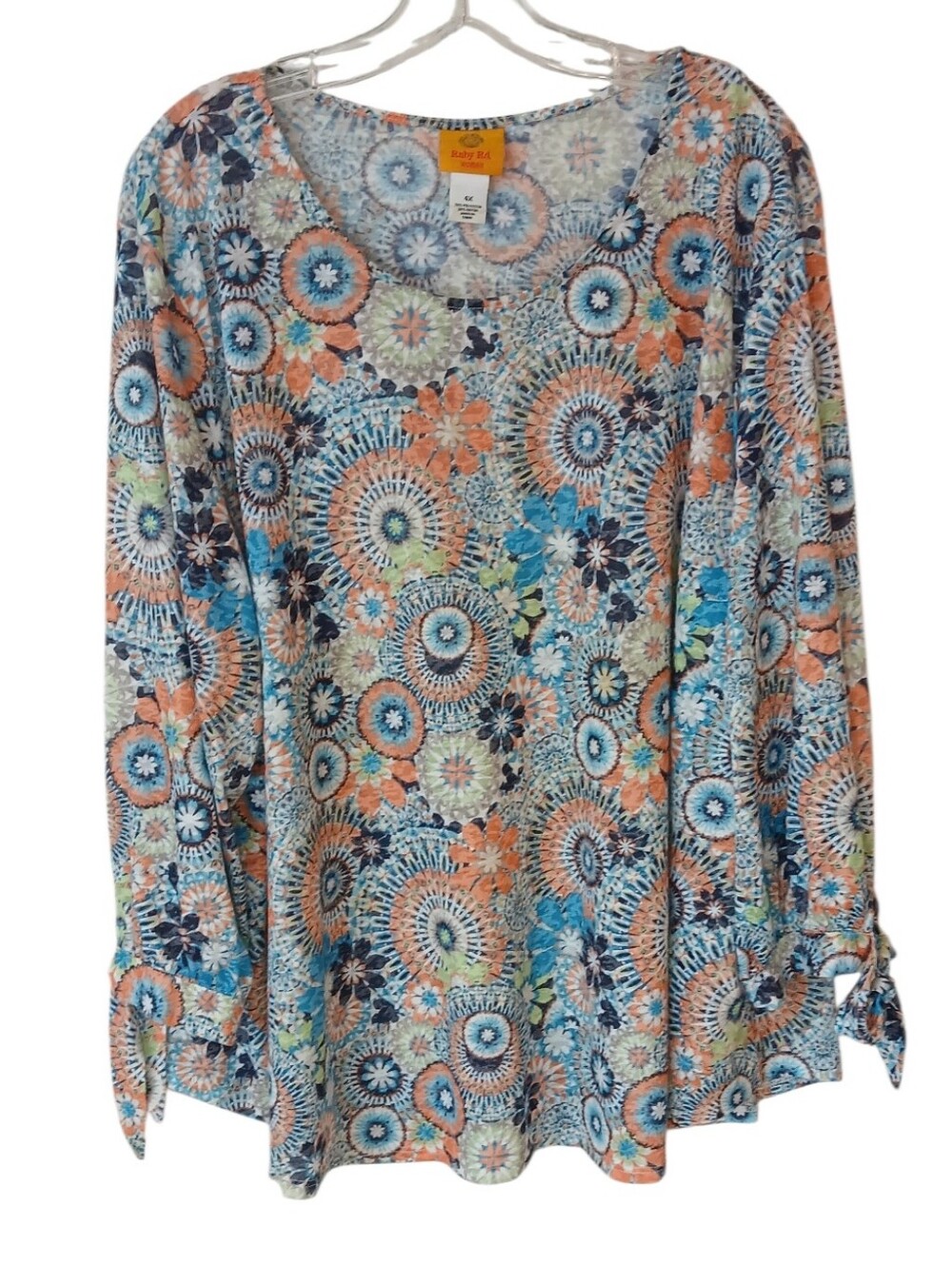 Ruby Rd. Multi-Color Floral Tie-Sleeve Blouse - Picture 2 of 5